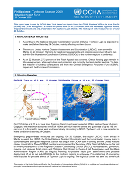 Philippines• Typhoon Season 2009 Situation Report No.12 22 October 2009