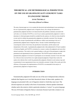 Theoretical and Methodological Perspectives on the Use of Grammaticality Judgment Tasks in Linguistic Theory