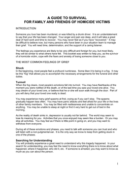 A Guide to Survival for Family and Friends of Homicide Victims