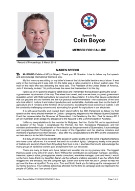 MAIDEN SPEECH Mr BOYCE (Callide—LNP) (4.06 Pm): Thank You, Mr Speaker