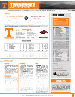 2018-19 Schedule Schedule Note