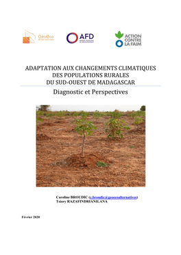 ADAPTATION AUX CHANGEMENTS CLIMATIQUES DES POPULATIONS RURALES DU SUD-OUEST DE MADAGASCAR Diagnostic Et Perspectives