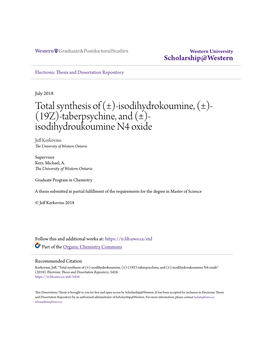 Total Synthesis of (±)-Isodihydrokoumine, (±)-(19Z)-Taberpsychine, and (±)-Isodihydroukoumine N4 Oxide