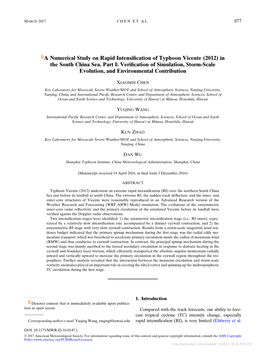 A Numerical Study on Rapid Intensification of Typhoon Vicente