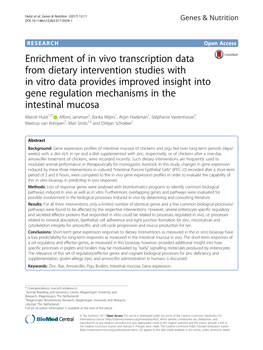 Enrichment of in Vivo Transcription Data from Dietary Intervention