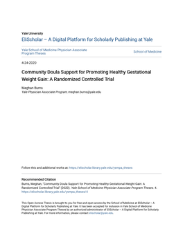 Community Doula Support for Promoting Healthy Gestational Weight Gain: a Randomized Controlled Trial