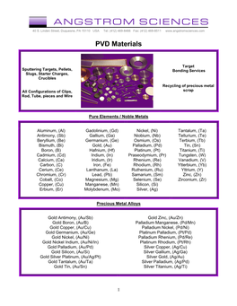 Angstrom Sciences PVD Materials