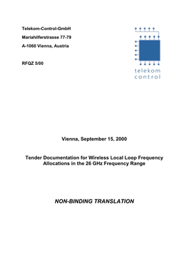 NON-BINDING TRANSLATION RFQZ 5/00 September 15, 2000