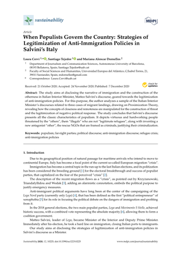 Strategies of Legitimization of Anti-Immigration Policies in Salvini’S Italy