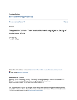 Tongues in Corinth - the Case for Human Languages: a Study of Corinthians 12-14