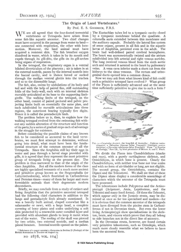 NATURE 935 the Origin of Land Vertebrates.1 by Prof