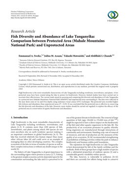 Fish Diversity and Abundance of Lake Tanganyika: Comparison Between Protected Area (Mahale Mountains National Park) and Unprotected Areas