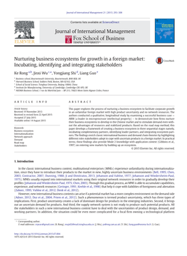 Nurturing Business Ecosystems for Growth in a Foreign Market: Incubating, Identifying and Integrating Stakeholders