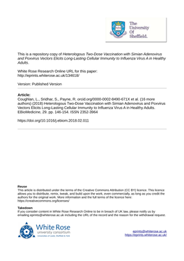 Heterologous Two-Dose Vaccination with Simian Adenovirus and Poxvirus Vectors Elicits Long-Lasting Cellular Immunity to Influenza Virus a in Healthy Adults