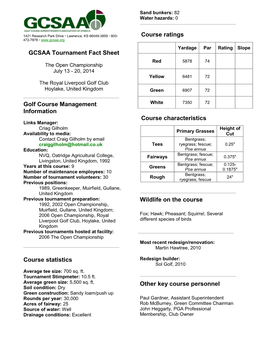 2014 the Open Championship Fact Sheet