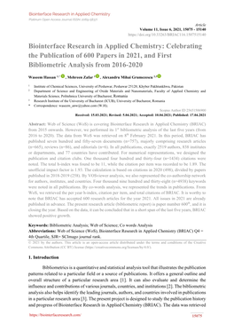 Biointerface Research in Applied Chemistry: Celebrating the Publication of 600 Papers in 2021, and First Bibliometric Analysis from 2016-2020