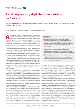 Fatal Respiratory Diphtheria in a Visitor to Canada