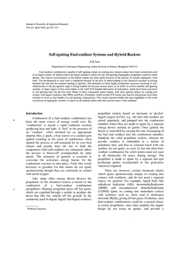 Self-Igniting Fuel-Oxidizer Systems and Hybrid Rockets