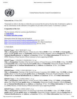United Nations Security Council Consolidated List Generated On