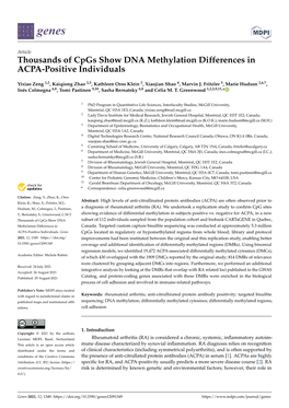 Thousands of Cpgs Show DNA Methylation Differences in ACPA-Positive Individuals