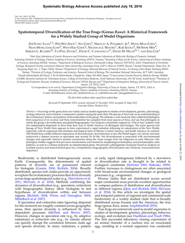 Genus Rana): a Historical Framework for a Widely Studied Group of Model Organisms