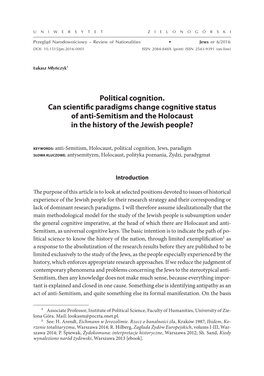 Political Cognition. Can Scientific Paradigms Change Cognitive Status of Anti-Semitism and the Holocaust in the History of the Jewish People?