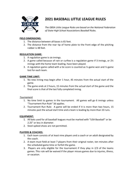 2021 Baseball Little League Rules