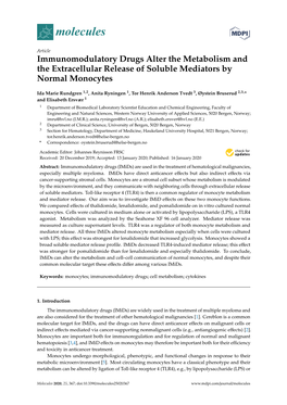 Immunomodulatory Drugs Alter the Metabolism and the Extracellular Release of Soluble Mediators by Normal Monocytes