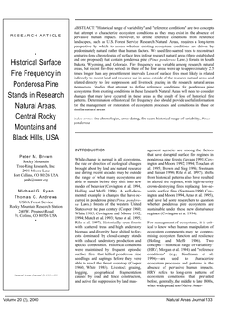 Historical Surface Fire Frequency in Ponderosa Pine Stands In