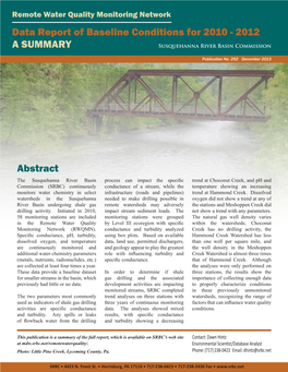 Remote Water Quality Monitoring Network Baseline Conditions 2010