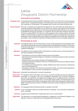 Latvia Daugavpils District Partnership Framework and Setting