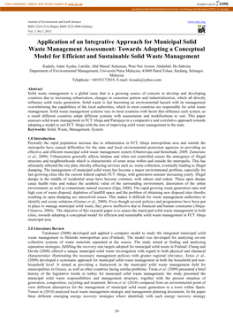 Application of an Integrative Approach for Municipal Solid Waste