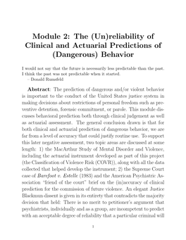 Module 2: the (Un)Reliability of Clinical and Actuarial Predictions of (Dangerous) Behavior