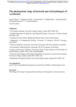 The Phylogenetic Range of Bacterial and Viral Pathogens of Vertebrates