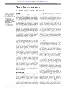 Thyroid Hormone Resistance N K Agrawal, R Goyal, a Rastogi, D Naik, S K Singh