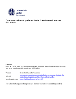 Consonant and Vowel Gradation in the Proto-Germanic N-Stems Guus, Kroonen