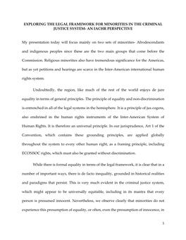 Exploring the Legal Framework for Minorities in the Criminal Justice System- an Iachr Perspective