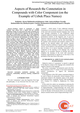 Aspects of Research the Connotation in Compounds with Color Component (On the Example of Uzbek Place Names)