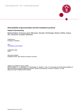 Bioavailability of Glucosinolates and Their Breakdown Products