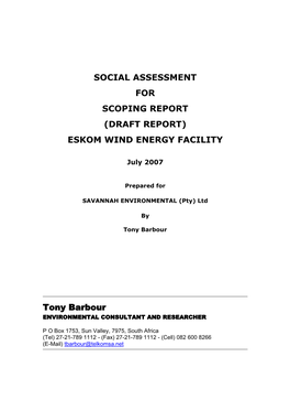 (DRAFT REPORT) ESKOM WIND ENERGY FACILITY Tony Barbour