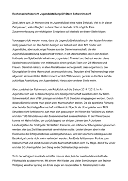 Rechenschaftsbericht Jugendabteilung SV Stern Schwerinsdorf