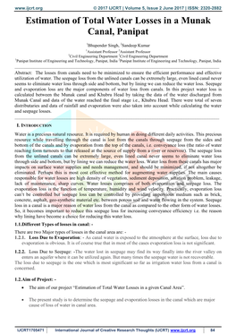 Estimation of Total Water Losses in a Munak Canal, Panipat