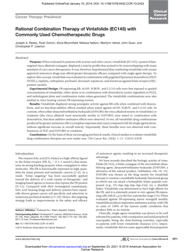 Rational Combination Therapy of Vintafolide (EC145) with Commonly Used Chemotherapeutic Drugs