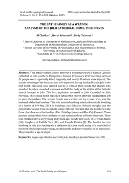 The Batih Family As a Weapon: Analysis of the Jolo Cathedral Bomb, Philippines