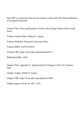 Appendix F Adjustments for Changes in the U.S. Customs Area