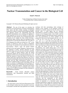 Nuclear Transmutation and Cancer in the Biological Cell