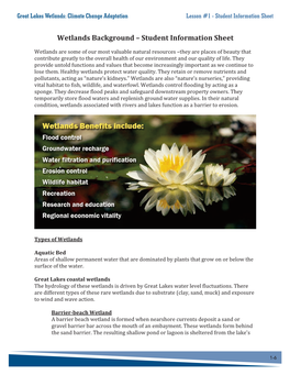 Wetlands Background – Student Information Sheet