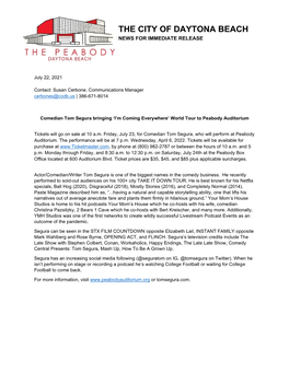 The City of Daytona Beach News for Immediate Release