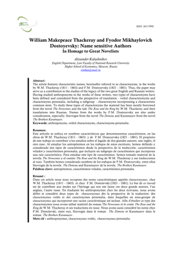 William Makepeace Thackeray and Fyodor Mikhaylovich Dostoyevsky: Name Sensitive Authors in Homage to Great Novelists