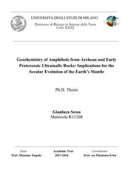 Geochemistry of Amphibole from Archean and Early Proterozoic Ultramafic Rocks: Implications for the Secular Evolution of the Earth’S Mantle